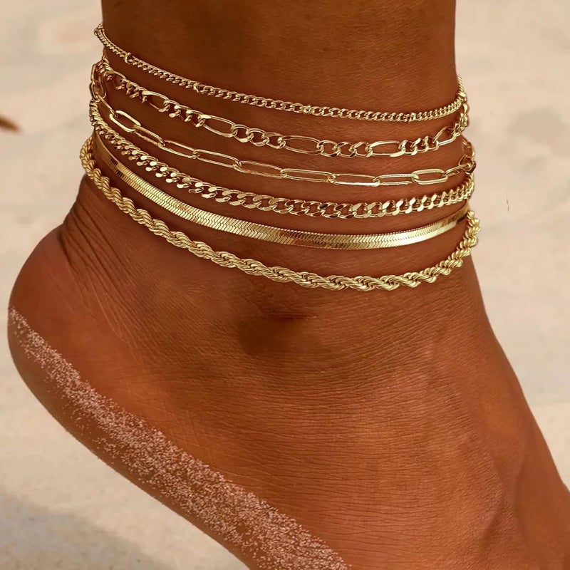 Rotnso Anklets for Women 14K Gold Silver Plated Ankle Bracelets Trendy Waterproof Boho Anklets Set Adjustable Dainty Cute Diamond Beaded Heart Non Tarnish Summer Beach Jewelry Gift - Image 2